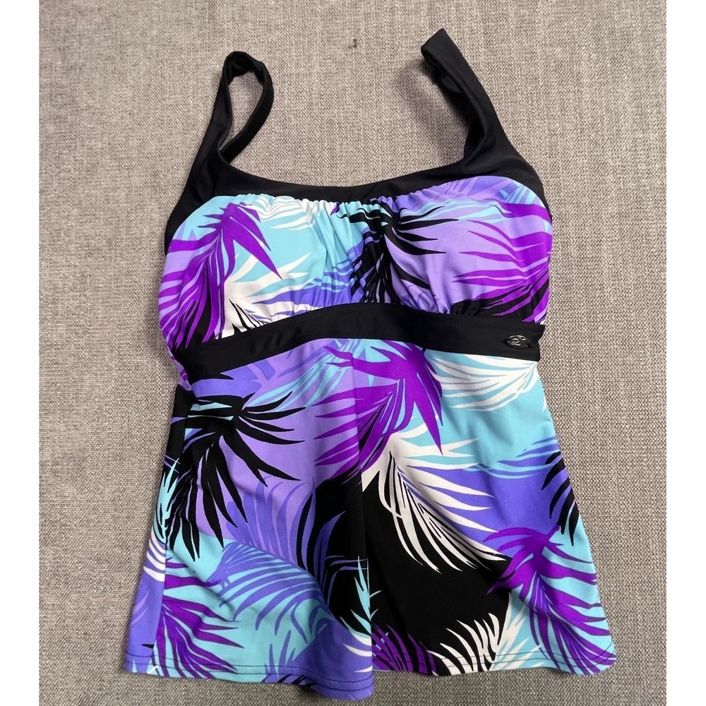 ZeroXposur Tankini Womens Medium Purple Palm Leaf Floral Nylon Built-In Bra